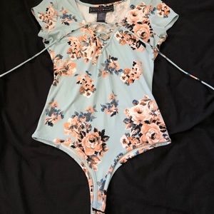 Lace Up Floral Bodysuit